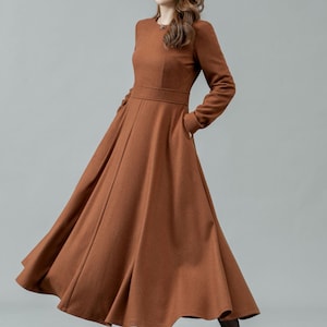 Wool dress, Womens long wool dress, Winter dress women, Fit and flare dress, Swing dress, Wool dress women, Custom dress, Ylistyle C4447