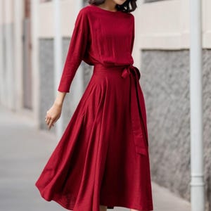 Linen Dress, Linen Midi dress, Belted Dress, Dress with Pockets, Womens Linen Dress, Spring Linen Dress, Casual Linen Dress, Ylistyle C3909 image 2