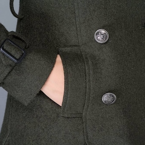 Wool coat women, Double breasted wool coat, winter coat women, Military Coat, Green wool coat with pockets, handmade wool coat C1028 image 8