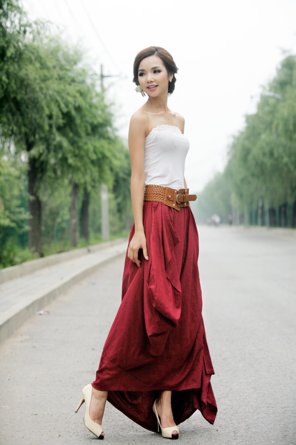 スカート L'Appartement Linen Canvas Long Skirt 38 Linen Wrap Skirt, Grey Linen Maxi Skirt, Swing Linen Skirt