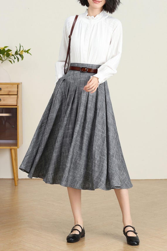 Jupe Longue Lin Eskandar - Gris - Taille UK 10-12 - Femme - Avec Poches