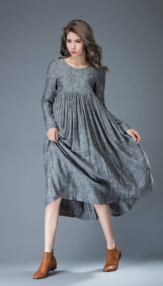 Casual Gray Dress Comfortable Linen LooseFitting Long Etsy