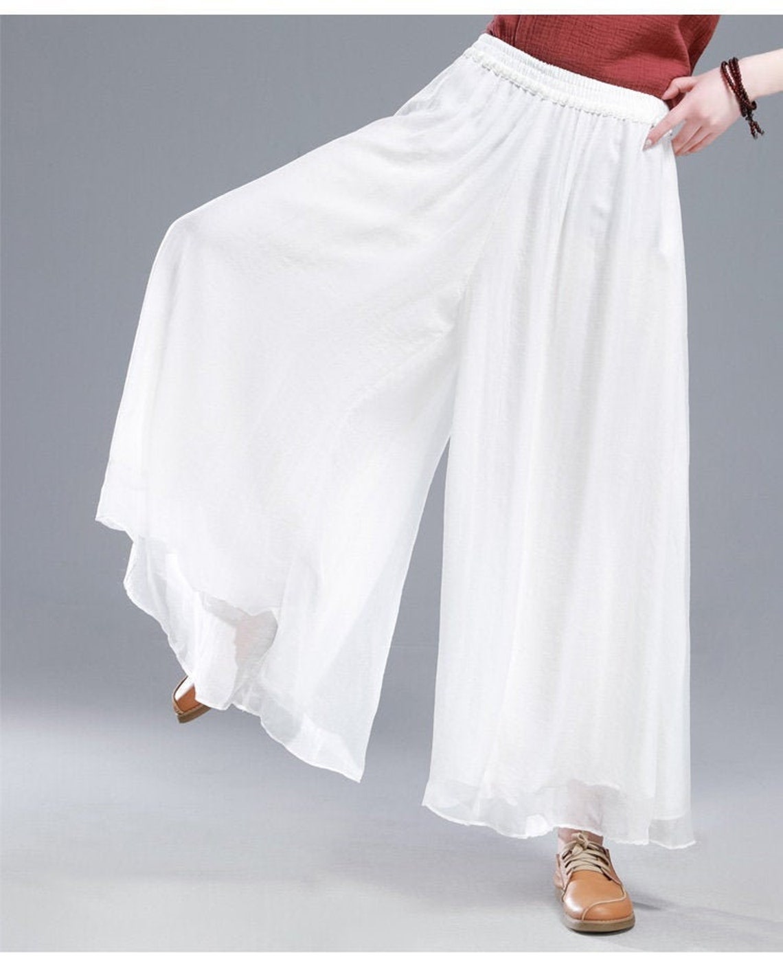 Summer White Chiffon Palazzo Pants for Women Retro Wide Leg | Etsy