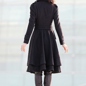 Black wool coat, Fit and flare coat, Knee length winter coat, double breasted coat, women coat, knee length woman jackets, warm coats C219 image 4