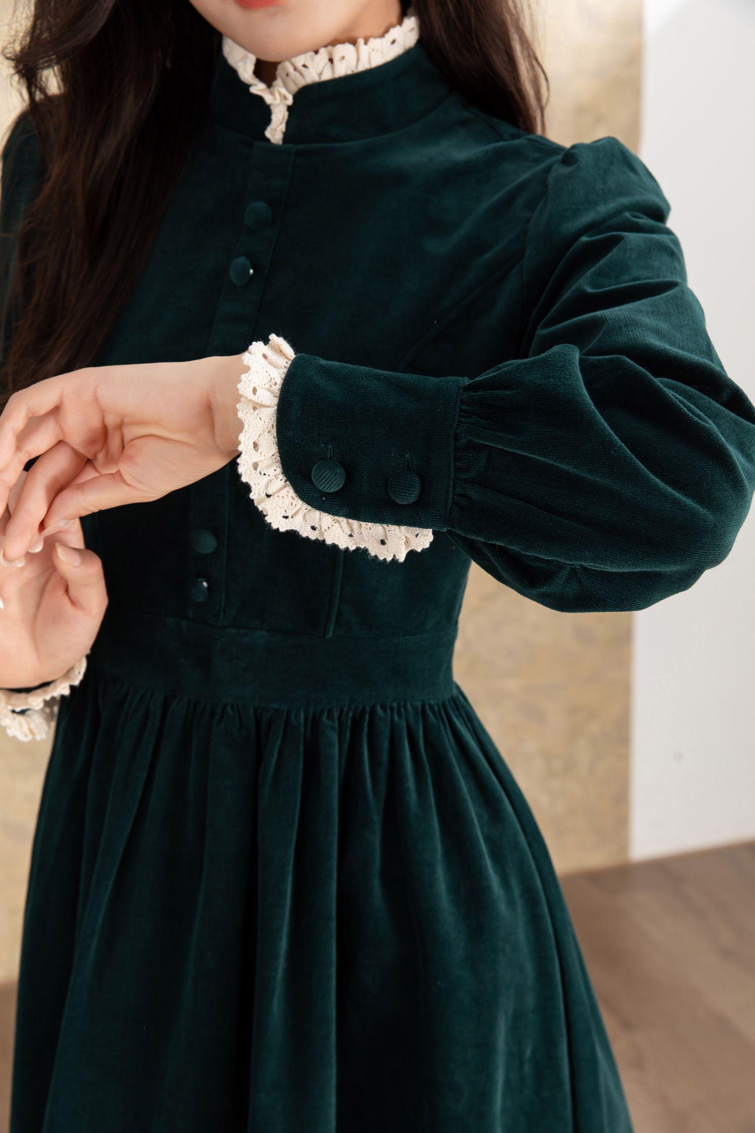 white christmas dresses Dark green lady's corduroy dress – remulia