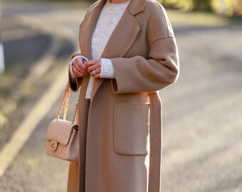 Wool Trench Coat, Camel Wool Coat Women, Long Belted Wool Wool Trench Coat, Camel Wool Coat Women, Long Belted Wool