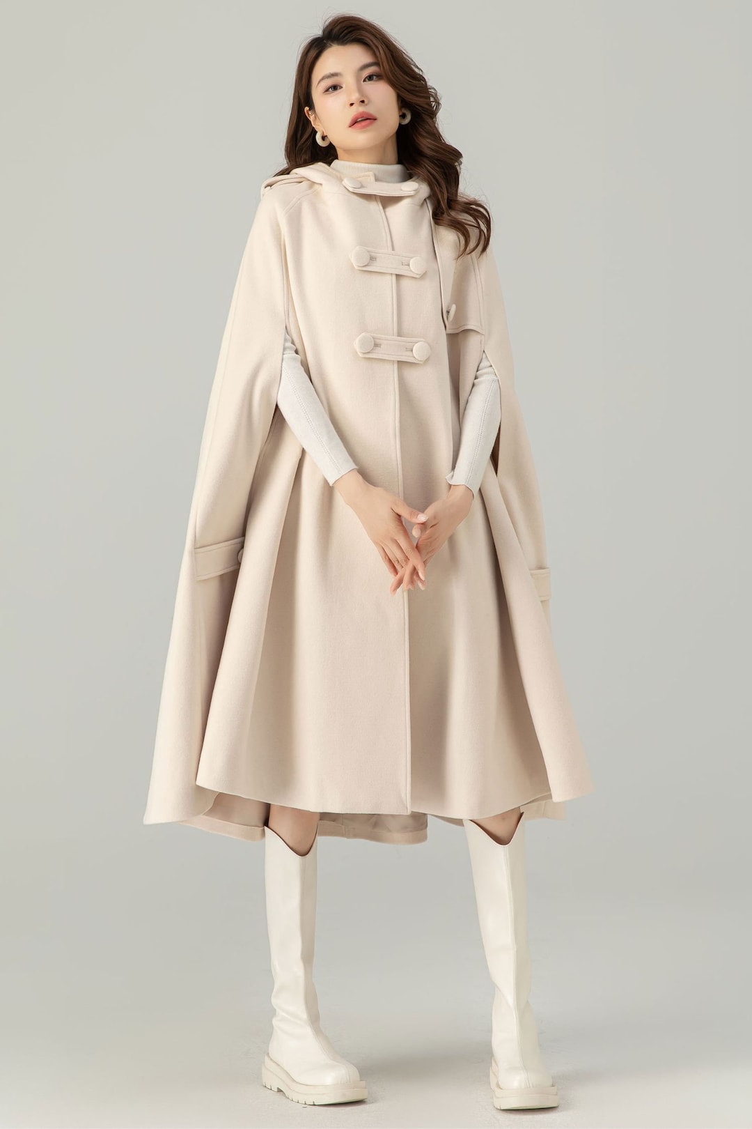 2025年激安 Wool Cape Coat, Hooded Wool Cape Coat, Winter Cape Coat ジャケット・アウター