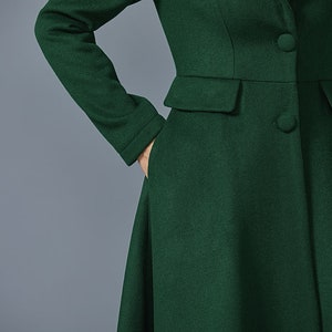 Dark green wool coat, Long wool coat, Warm winter coat, ladies coat, Womens wool coat, Wool coat with pockets, handmade coat, Ylistyle C1614 image 8