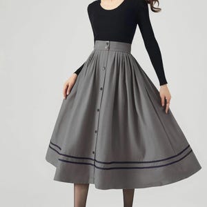 Wool Skirt Women, Midi Skirt, Button down Wool Skirt, High Waisted Skirt, Winter Warm Skirt, Swing Skirt, Handmade skirt, Ylistyle C3552 C3-dark grey