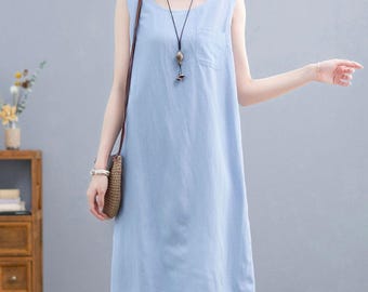 Blue Linen Shift Dress: Sleeveless Summer Dress With Stitching - Etsy Canada Blue Linen Shift Dress: Sleeveless Summer Dress With Stitching - Etsy Canada