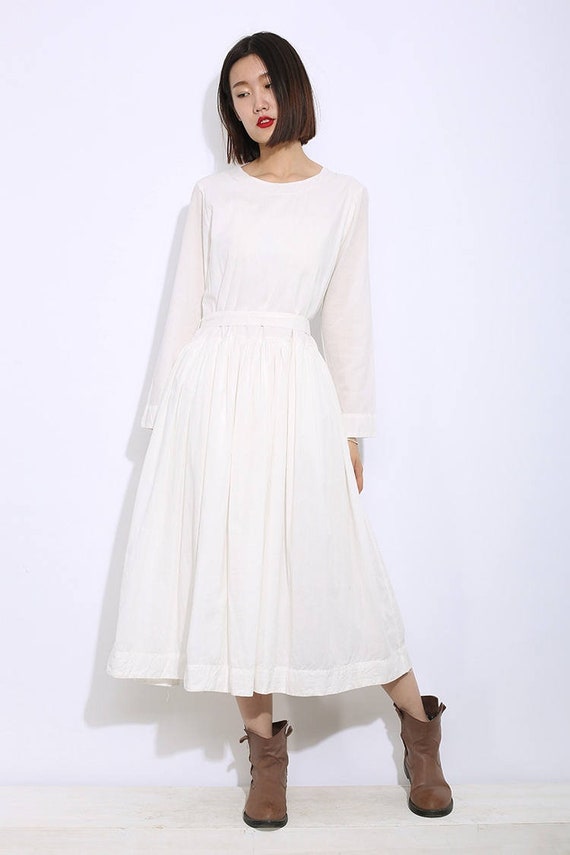 long white linen dresses with sleeves