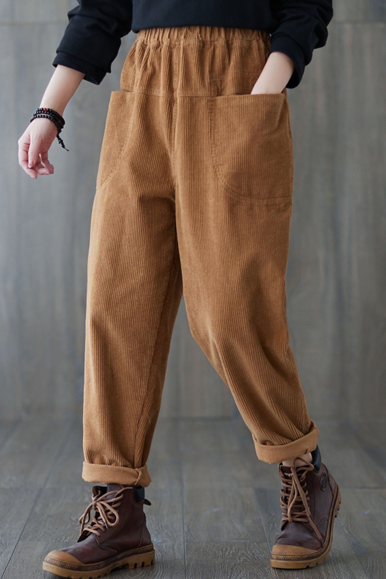 Thick Plush Corduroy Casual Pants Women Warm Autumn and Winter Trousers  High Waist Harem Pants