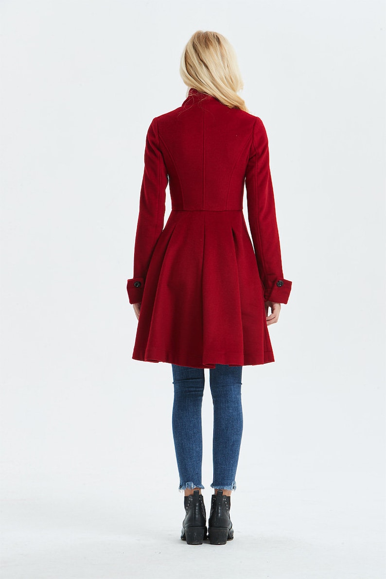 Red wool coat, wool coat women, military coat, winter coat women, women coat, Modern wool coat, Warm winter coat, Custom coat C1329 image 5