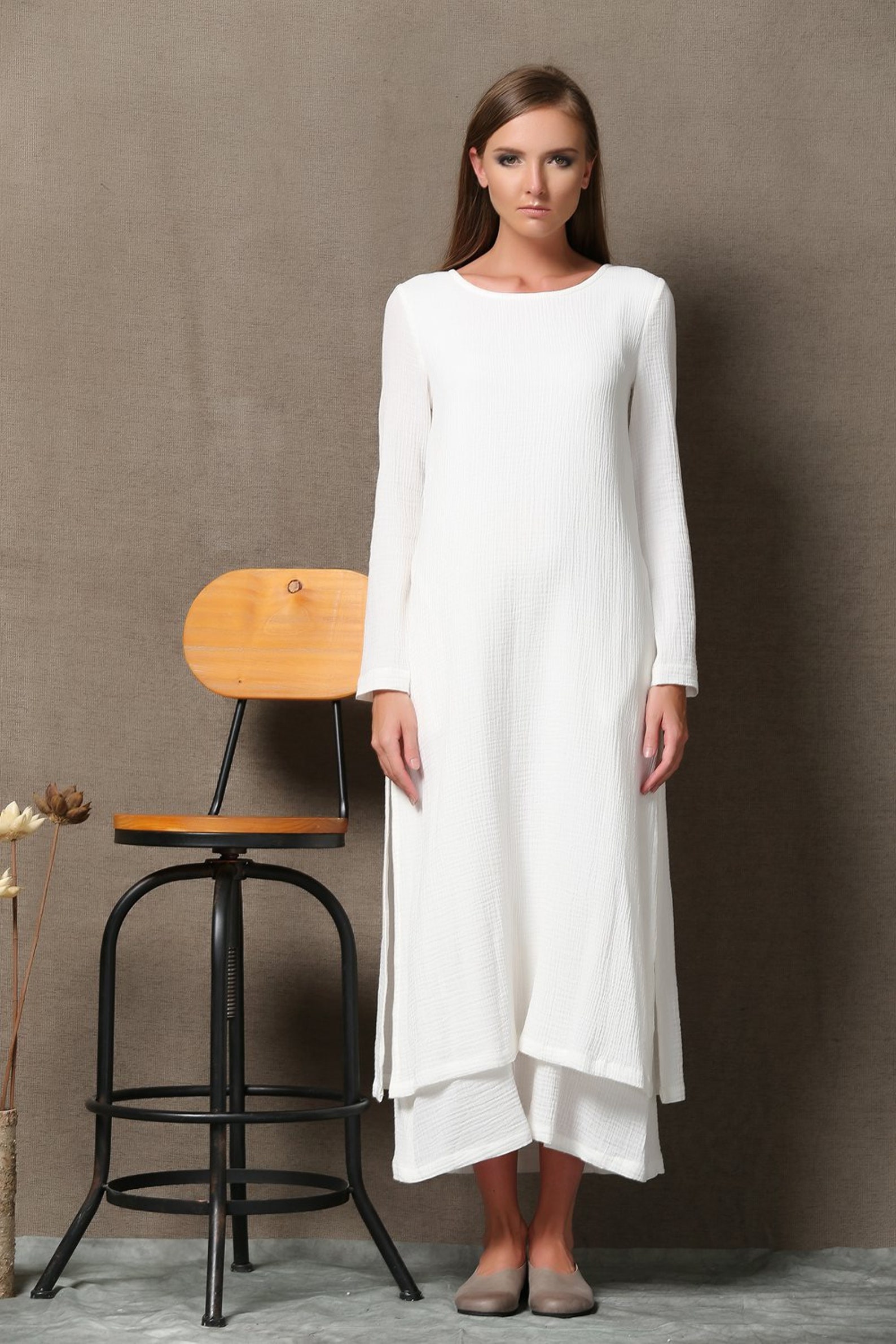 White Dress Women Cotton Dress With Pockets Casual Dress Etsy India