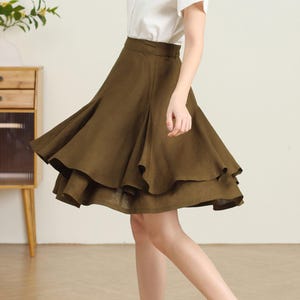 Skater skirt, Women&#39;s Swing Linen circle skirt with Layered Ruffle Hem, Mini skirt, Summer linen skirt, Handmade skirt, ylistyle C4733