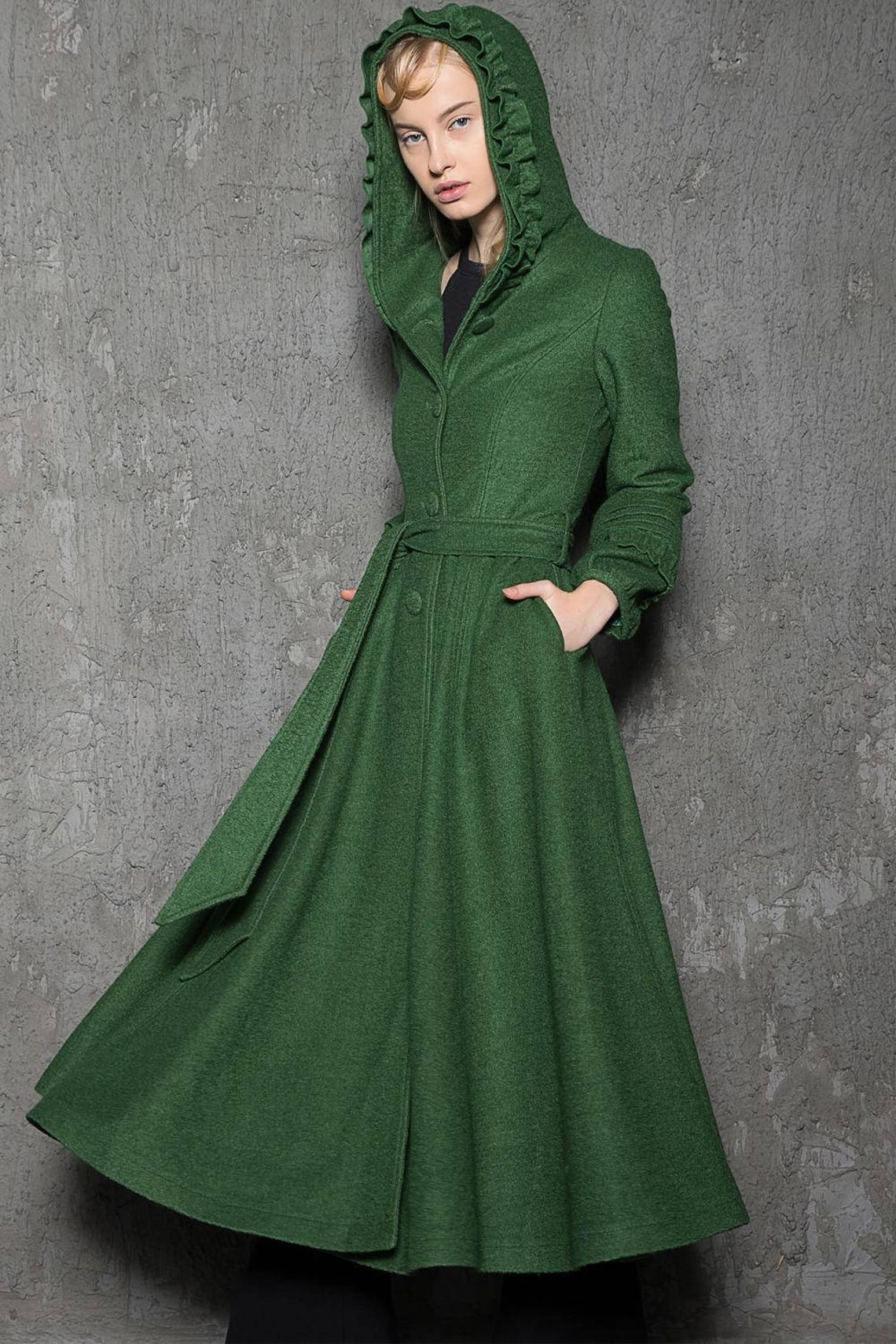 Emerald Green Midi Hooded Wool Coat Long Hooded Coat Fit and Etsy