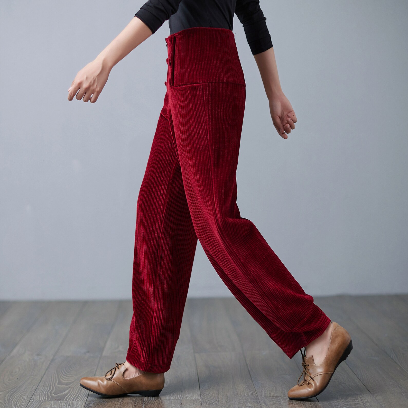 Red High Waisted Corduroy Pants Wide Leg Pants Winter Long Etsy UK