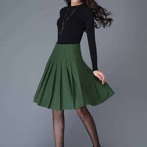 Wool skirt, Wool Midi skirt in green, pleated wool skirt, High waist wool skirt, winter skirt women, womens skirts, Short wool skirt C1031 C1-Green-C1031