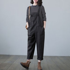 Summer green linen jumpsuit women, Casual Linen dungarees, Linen overalls, cropped leg plus size romper harem jumpsuit with pockets C1697 image 10