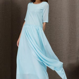 Chiffon dress, Blue women dress, Summer chiffon dress, Maxi dress, Loose chiffon dress, minimalist dress, Custom dress, Ylistyle c4861