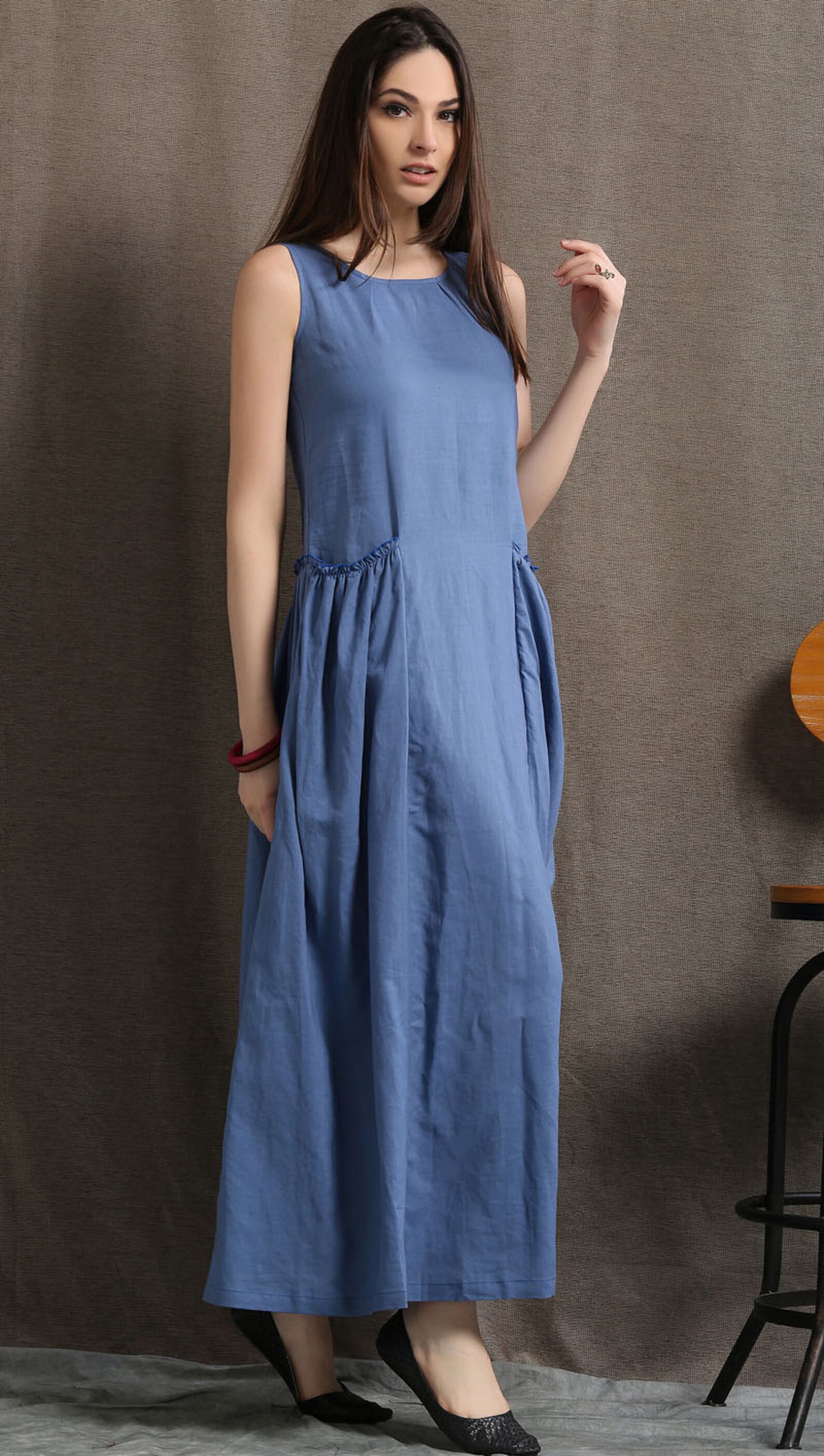 cotton knee length dress NANCHI WHITE STRIPE SHIRT Bohemian Wedding Dress, Long Dress style:No Choker 3D Floral Appliqué