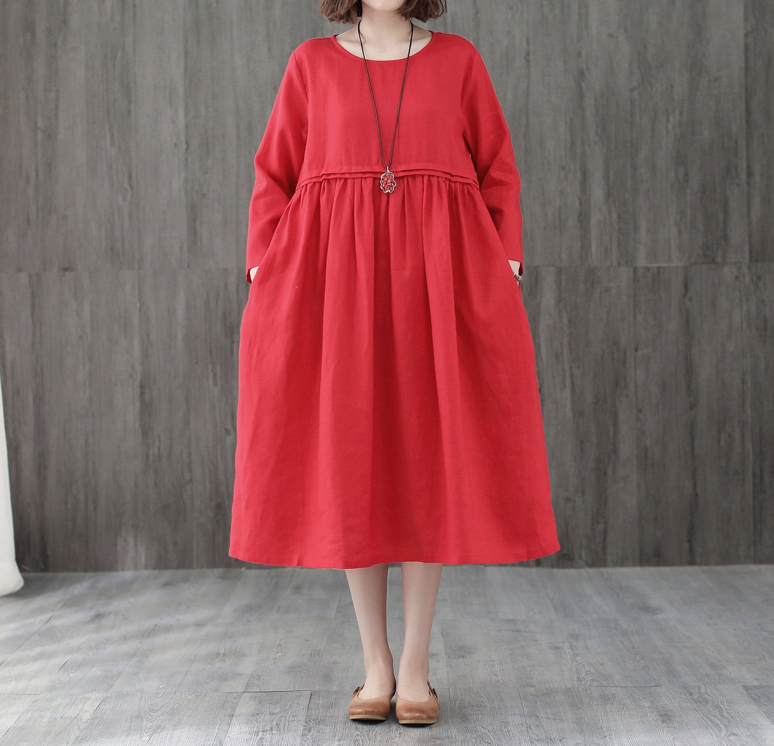 Long Soft Cotton Dresswith Pockets Long Sleeves Casual Loose Etsy