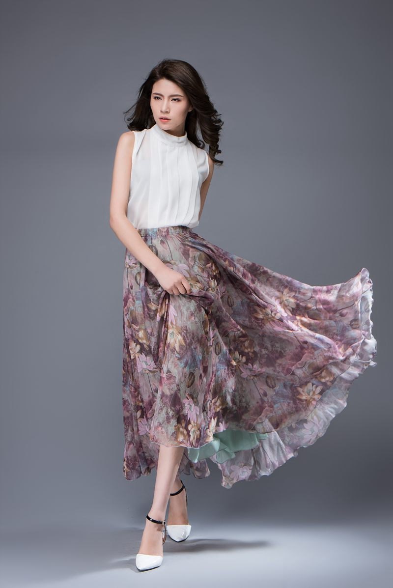 Summer chiffon skirt Chiffon floral skirt chiffon skirt | Etsy