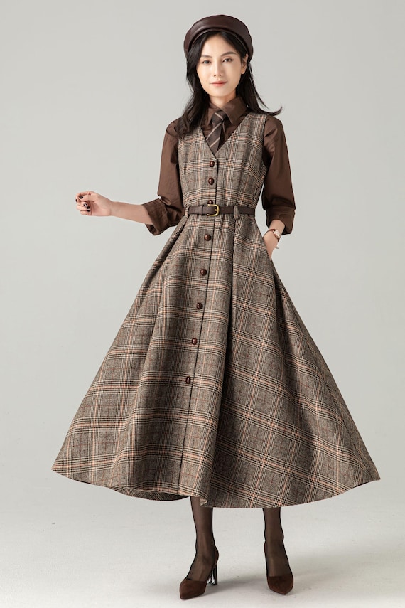 plaid dress a line Scallop Hem Plaid A Line Mini Dress Blue main image 1