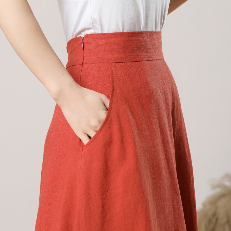 Orange Linen Skirt, Women's Summer Linen Skirt, Linen Midi Skirt, A-Line Skirt, Long Linen Skirt, Swing Skirt, Custom Skirt, Ylistyle C3286 image 9