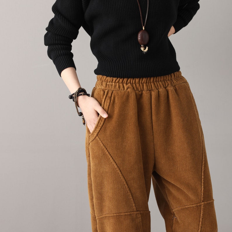 Winter Slacks Corduroy pants, Retro Thicken Corduroy Pants, women Loose Pants, Brown pants, Handmade Pants, Ylistyle C1812 image 7