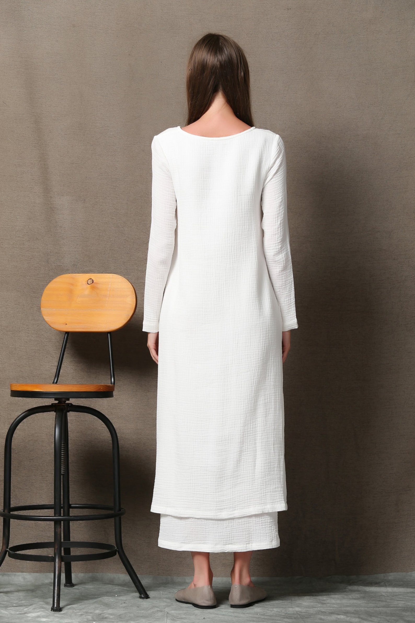 White dress women cotton dress with pockets casual dress Etsy