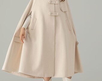 Wool Cape Coat, Hooded Wool Cape Coat, Winter Cape Coat