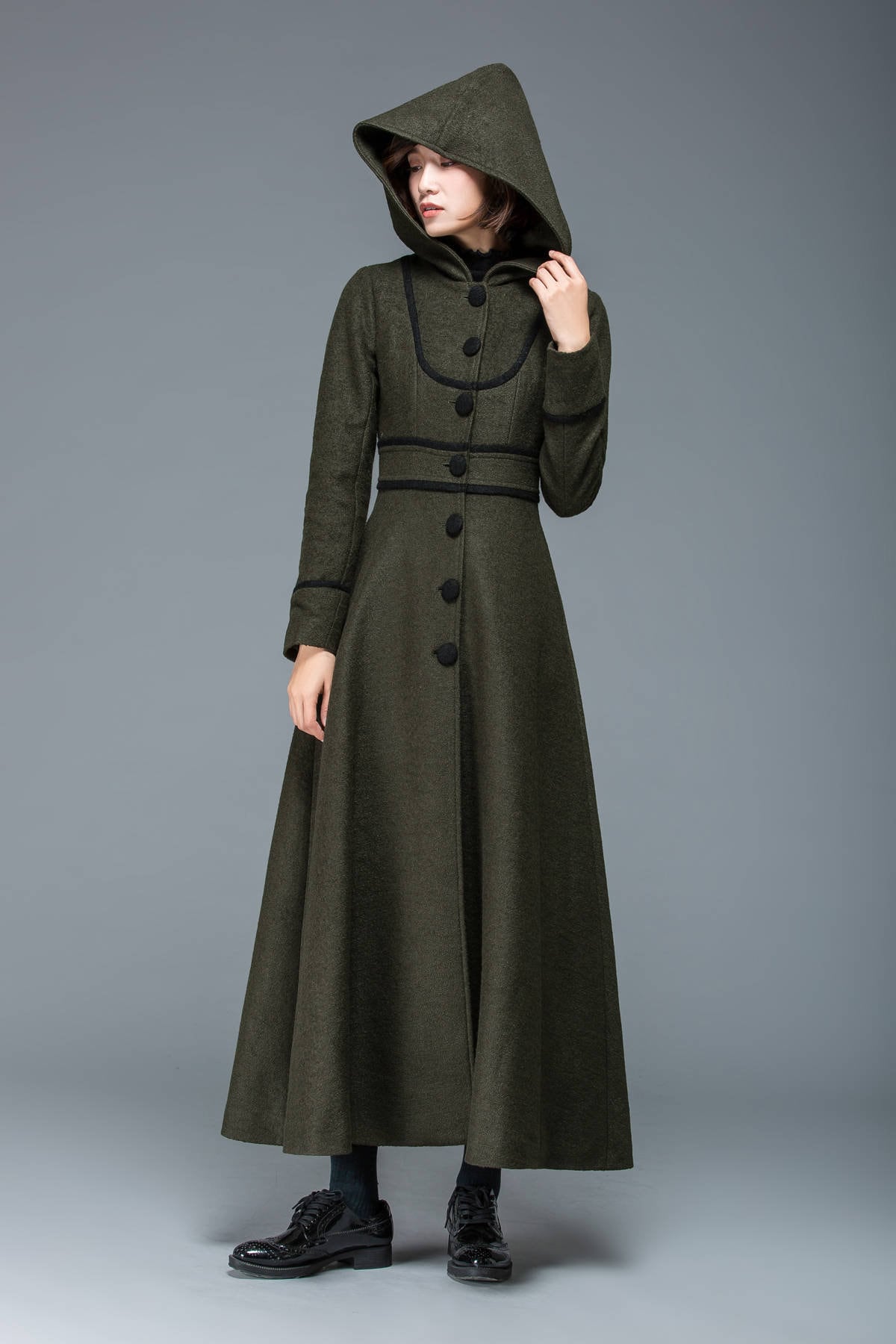 Army green wool coat Hooded womens coats long wool coat Etsy