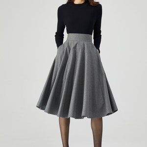 Knee Length Skirt, Wool Skirt Women, Skater Skirt, Pleated Wool Skirt, Gray Skirt, Autumn Skirt, High Waisted Skirt, Made to Order C3549 image 5
