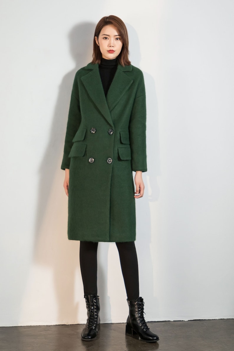 Wool coat, Green Long Wool Coat, Warm Winter Coat Women, Relaxed Fit Coat, Oversized Wool Coat, Wool Jacket, Custom Ylistyle coat C1763 image 3