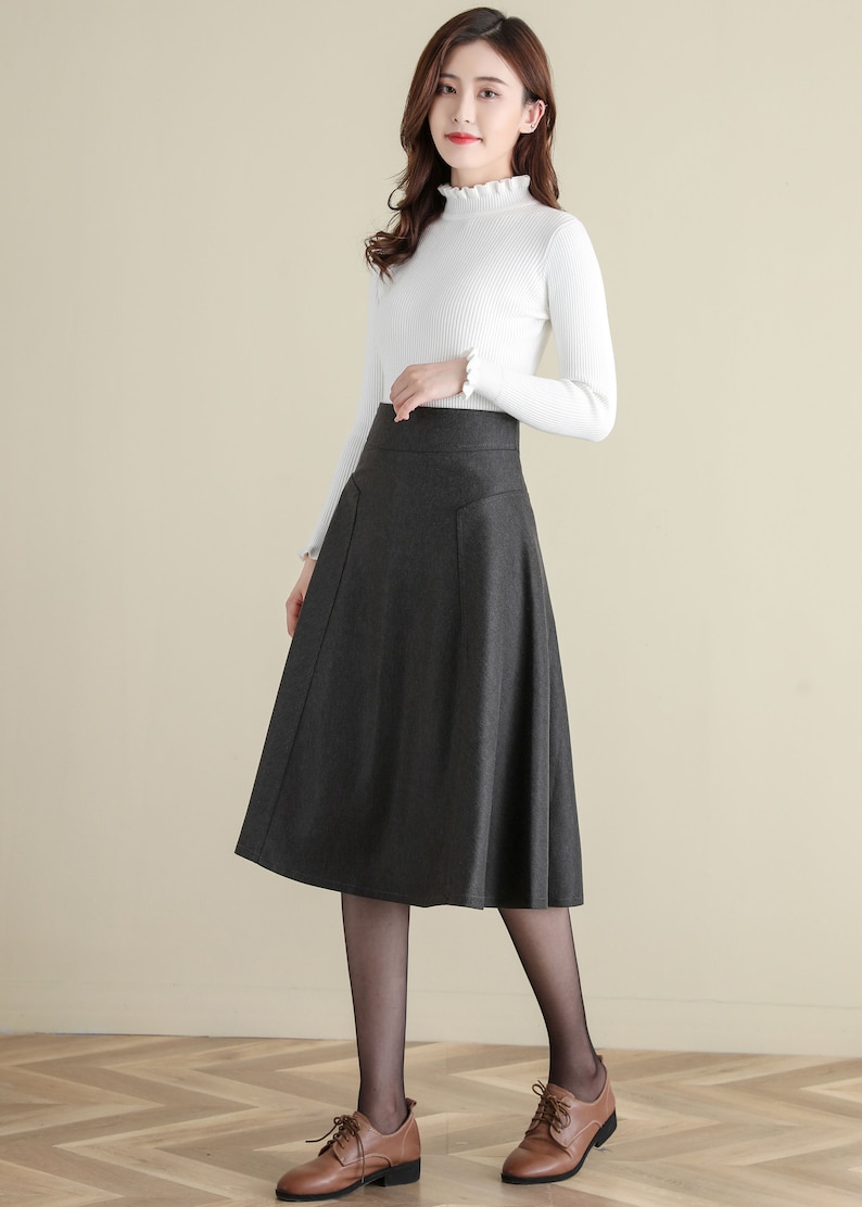 Women's Wool Midi Skirt in Grey, Winter Skirt, Thick A Line Wool Skirt, Flared Skirt, High Waist Full Skirt, Vintage Inspired Skirt C2518 image 5