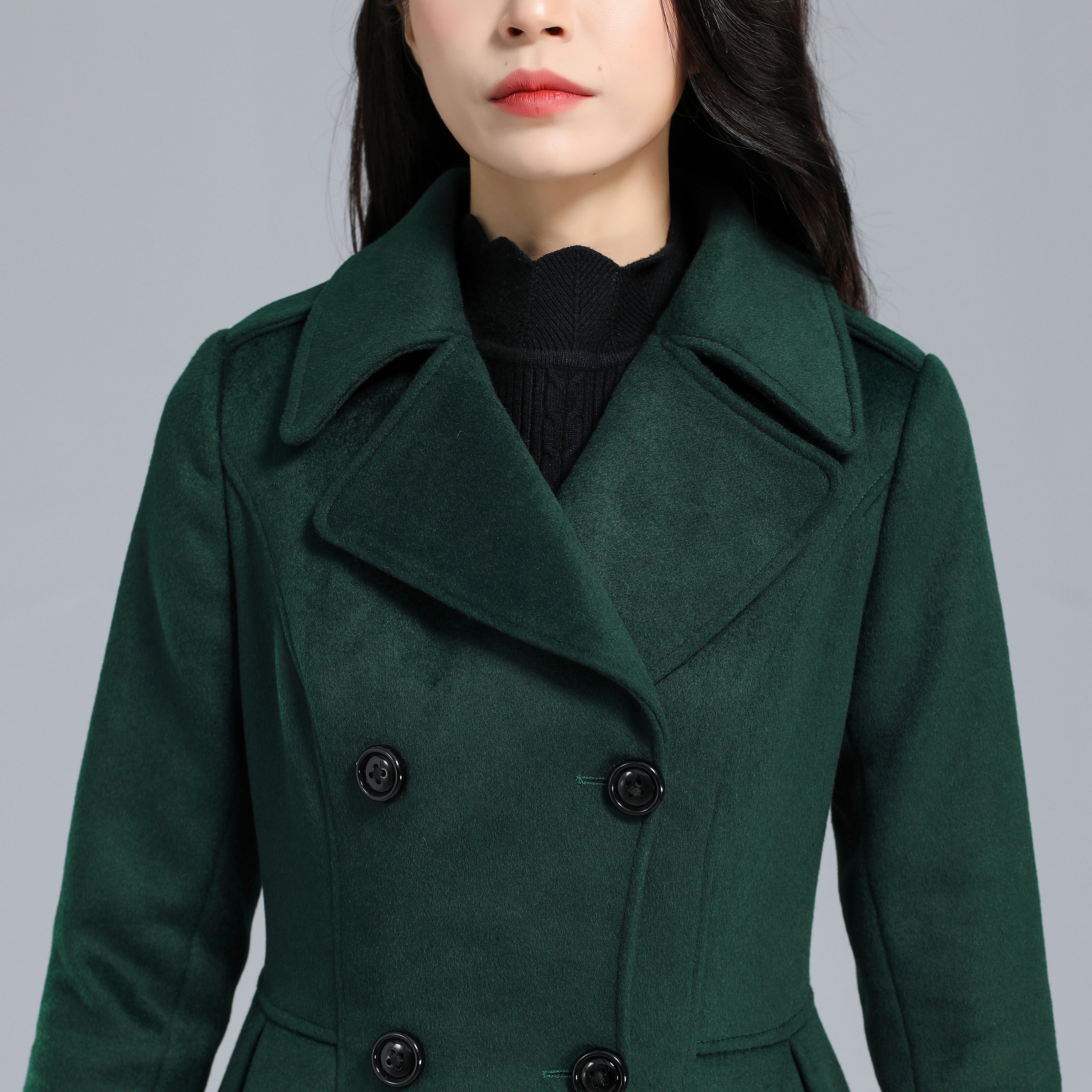 Wool Coat, Green Long Wool Coat Women, Military Coat, Swing
