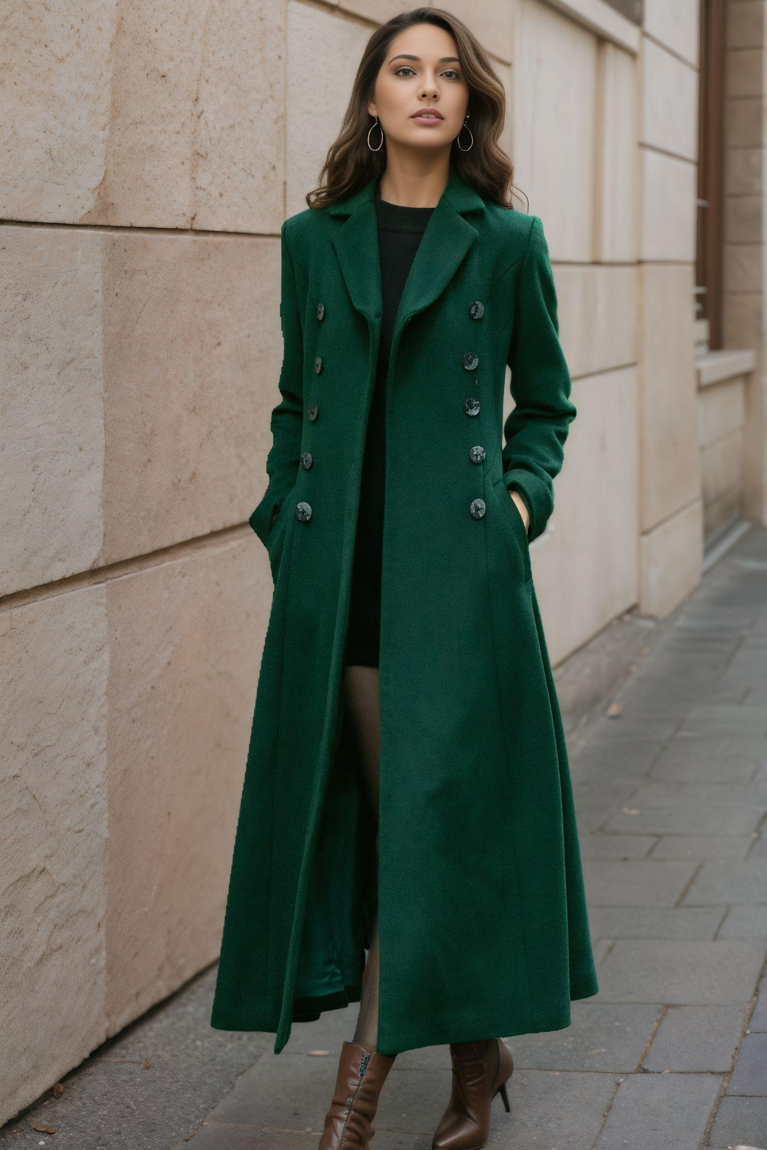 レディースウールコート、ロングウールコート、暖かい冬用ウールコート