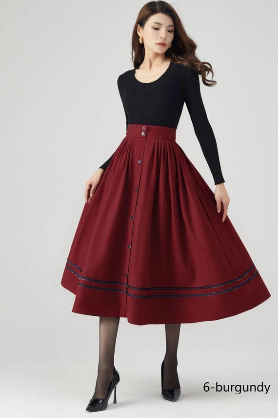 Wool Skirt Women, Midi Skirt, Button down Wool Skirt, High Waisted Skirt, Winter Warm Skirt, Swing Skirt, Handmade skirt, Ylistyle C3552