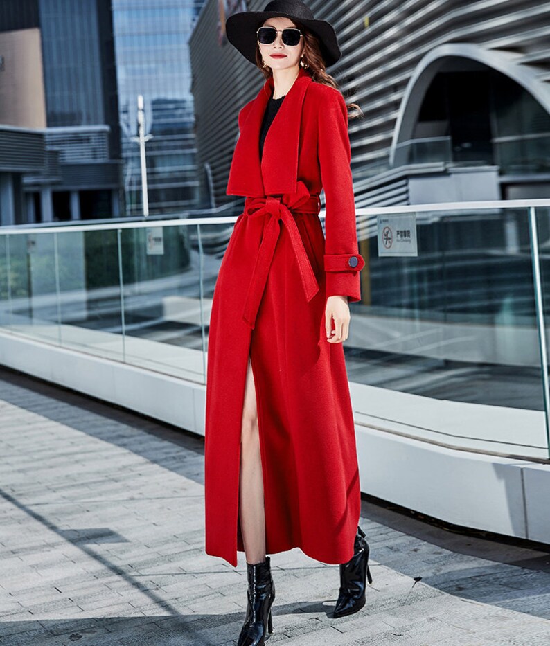 Long Wool Coat Wool Trench Coat for Women Wine Red Wool Maxi Etsy