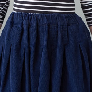 Blue Corduroy Skirt, Midi skirt, High Elastic Waist Skirt, Plus Size Skirt, Pleated Skirt with Pocket, Spring fall Skirt, Causal Skirt C2617 image 9