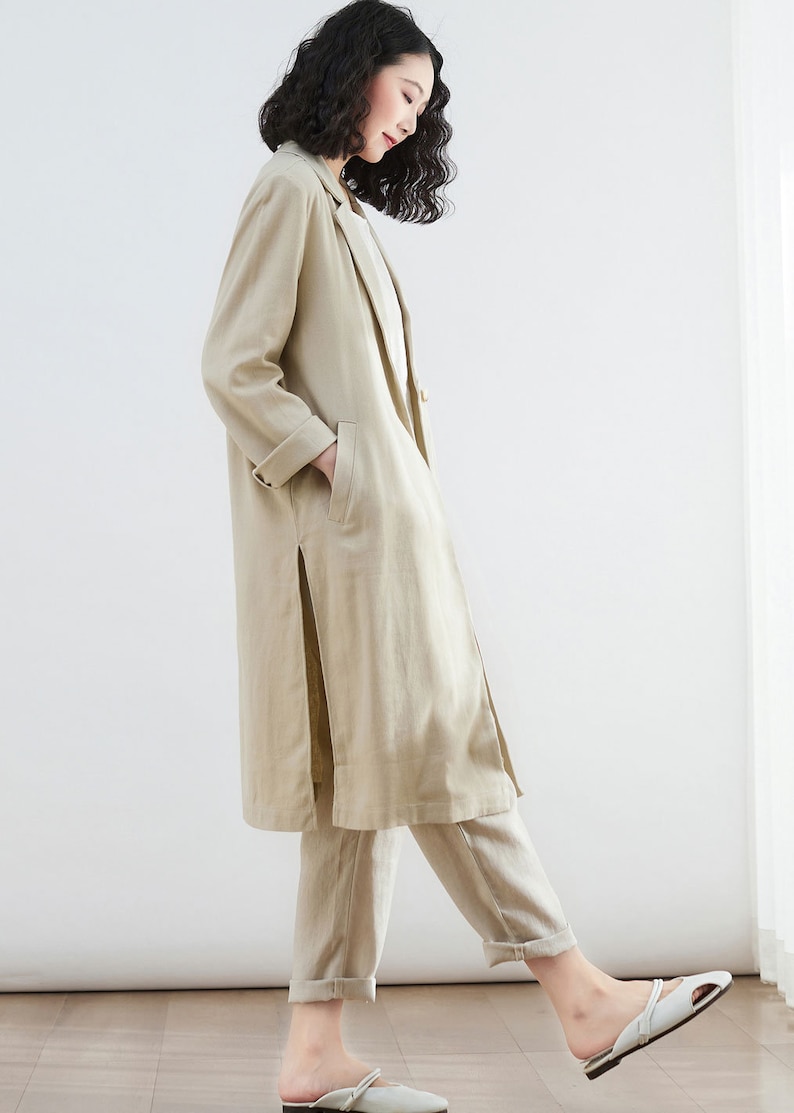 Linen Coat, Long Linen Coat, Linen Long Cardigan Jacket, Women Long Coat, Beige Oversized Cardigan, Custom linen coat, Women Coat C2682 image 4