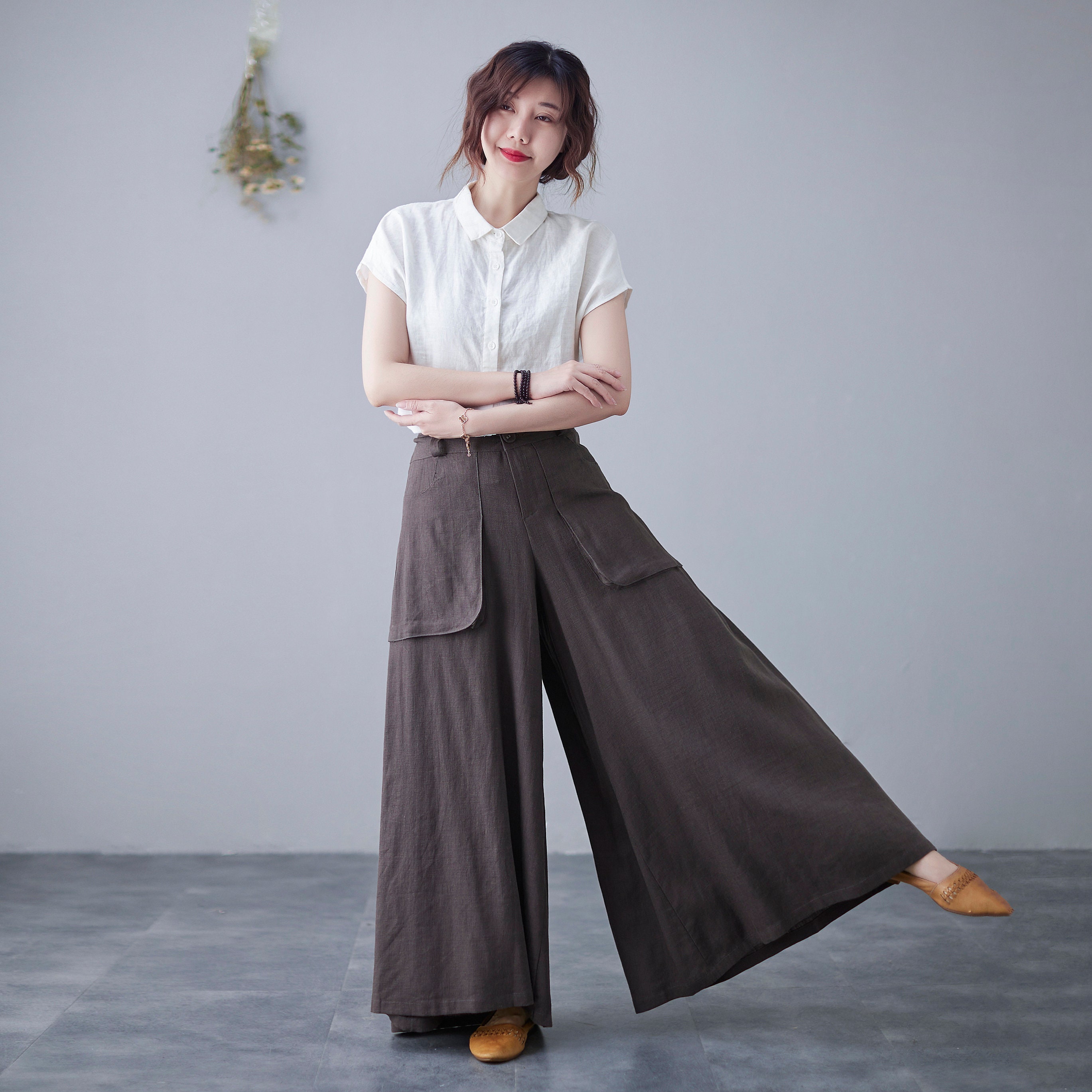 Frankie Natural Grey Trousers Barrel Trousers Linen Trousers Loose Linen  Pants Linen Pants 