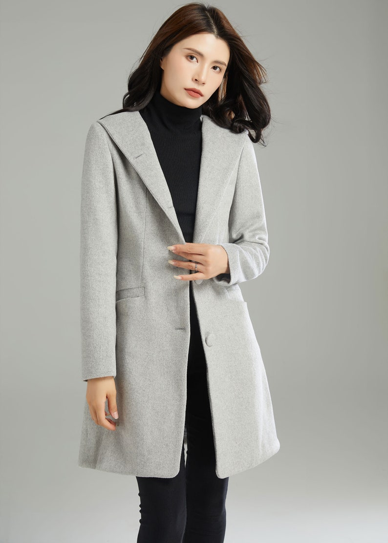 Winter Hooded Wool Coat, Gray Wool Jacket, Womens Coats, Warm Jackets, Casual Coat, Mod Clothing, Handmade Coat, Ylistyle C2990 image 5