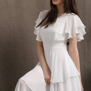 White dress, Chiffon dress, ruffle dress, midi dress, Simple wedding dress, Wedding guest dress, Summer dress, Custom beach dress C429 image 7
