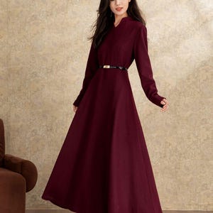 Wool dress, Winter Long Wool Dress, Burgundy wool dress, Long dress, Classic Womens wool dress, A-Line dress, Handmade dress, Ylistyle C4463