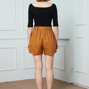 Linen Shorts, High Waisted Linen Shorts for Women, Yellow Linen Beach Shorts with pocket, Women Linen shorts, Custom shorts C1393 image 6