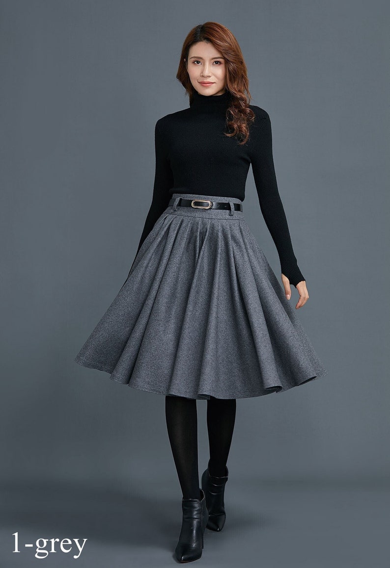 Knee Length Circle Wool Skirt for Women Pleated Winter Skirt | Etsy