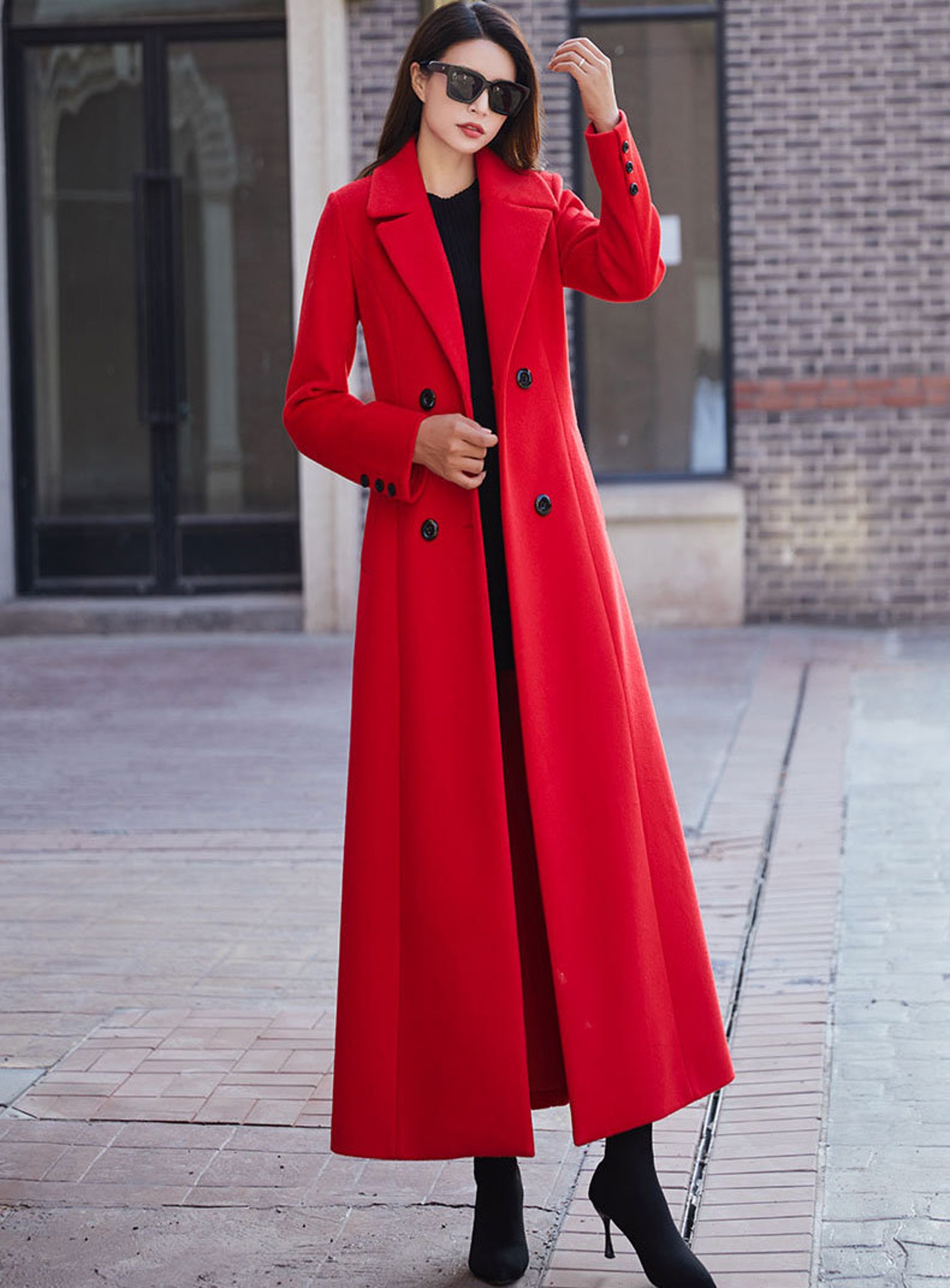 Red Wool Coat Long Wool Coat Double-breasted Wool Coat - Etsy