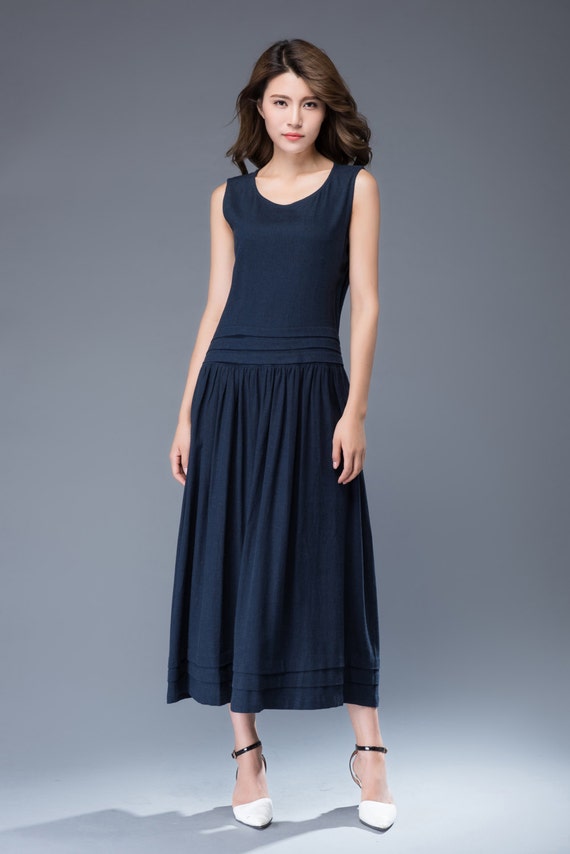 navy linen maxi dress